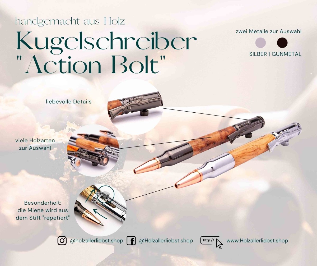 “Action Bolt” Holz-Kugelschreiber handgedrechselt Birke_Kugelschreiber bocote_kugelschreiber Dirk KugelschreiberHolzallerliebst.shop
