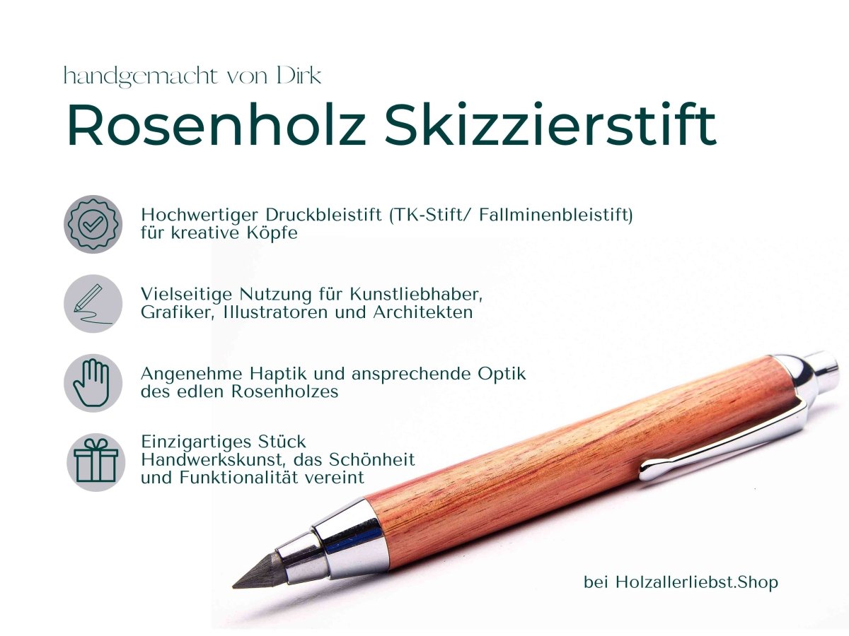Der handgefertigte Rosenholz-Bleistift: Kreatives Schreiben und Zeichnen in eleganter Ausführung aus Holz Bleistift Dirk Schreibstifte, Kugelschreiber & FüllerHolzallerliebst.shop