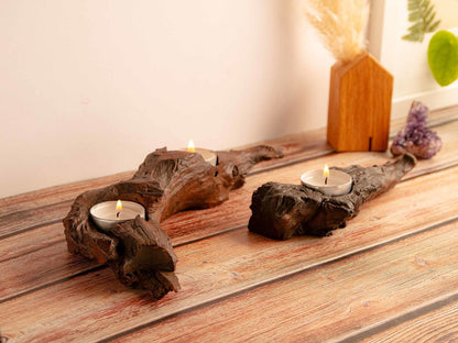 dunkler Wurzelholz-Teelichthalter Deko dekoidee Dekoration aus Wurzel KerzenständerHolzallerliebst.shop