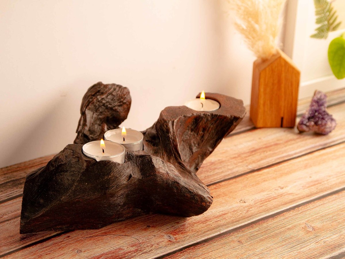 dunkler Wurzelholz-Teelichthalter Deko dekoidee Dekoration aus Wurzel KerzenständerHolzallerliebst.shop