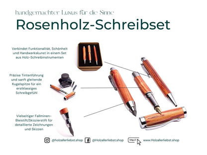 Exklusives handgefertigtes Rosenholz-Schreibset - Luxus für die Sinne Bleistift Dirk edle kugelschreiber Schreibstifte, Kugelschreiber & FüllerHolzallerliebst.shop