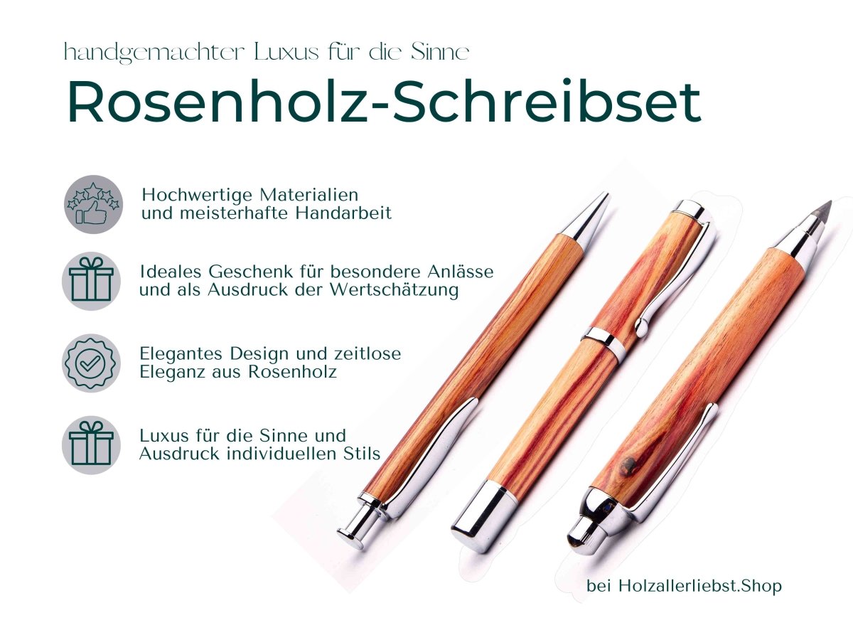 Exklusives handgefertigtes Rosenholz-Schreibset - Luxus für die Sinne Bleistift Dirk edle kugelschreiber Schreibstifte, Kugelschreiber & FüllerHolzallerliebst.shop