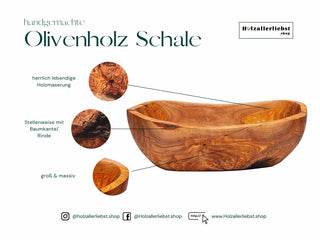 Handgearbeitete Olivenholz Schale in länglicher Form aus Holz Brotschale dekoschale SchalenHolzallerliebst.shop