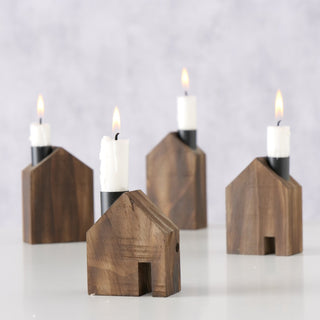 Kerzenleuchter kleines Holzhaus 4er Set aus Holz bald deko holz haus KerzenständerHolzallerliebst.shop