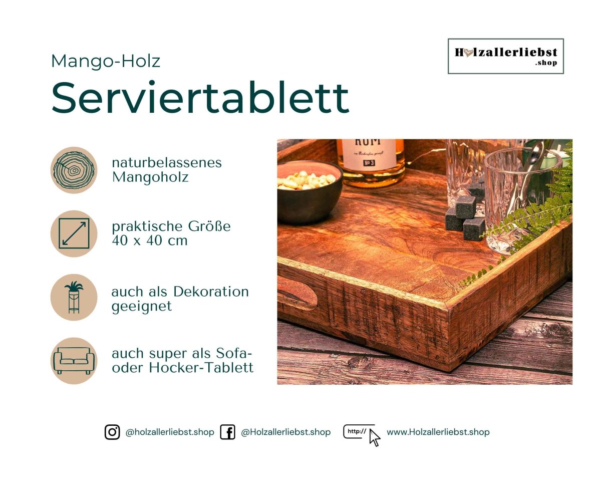 Deko & Serviertablett aus Mangoholz aus Holz bar cafe TablettsHolzallerliebst.shop