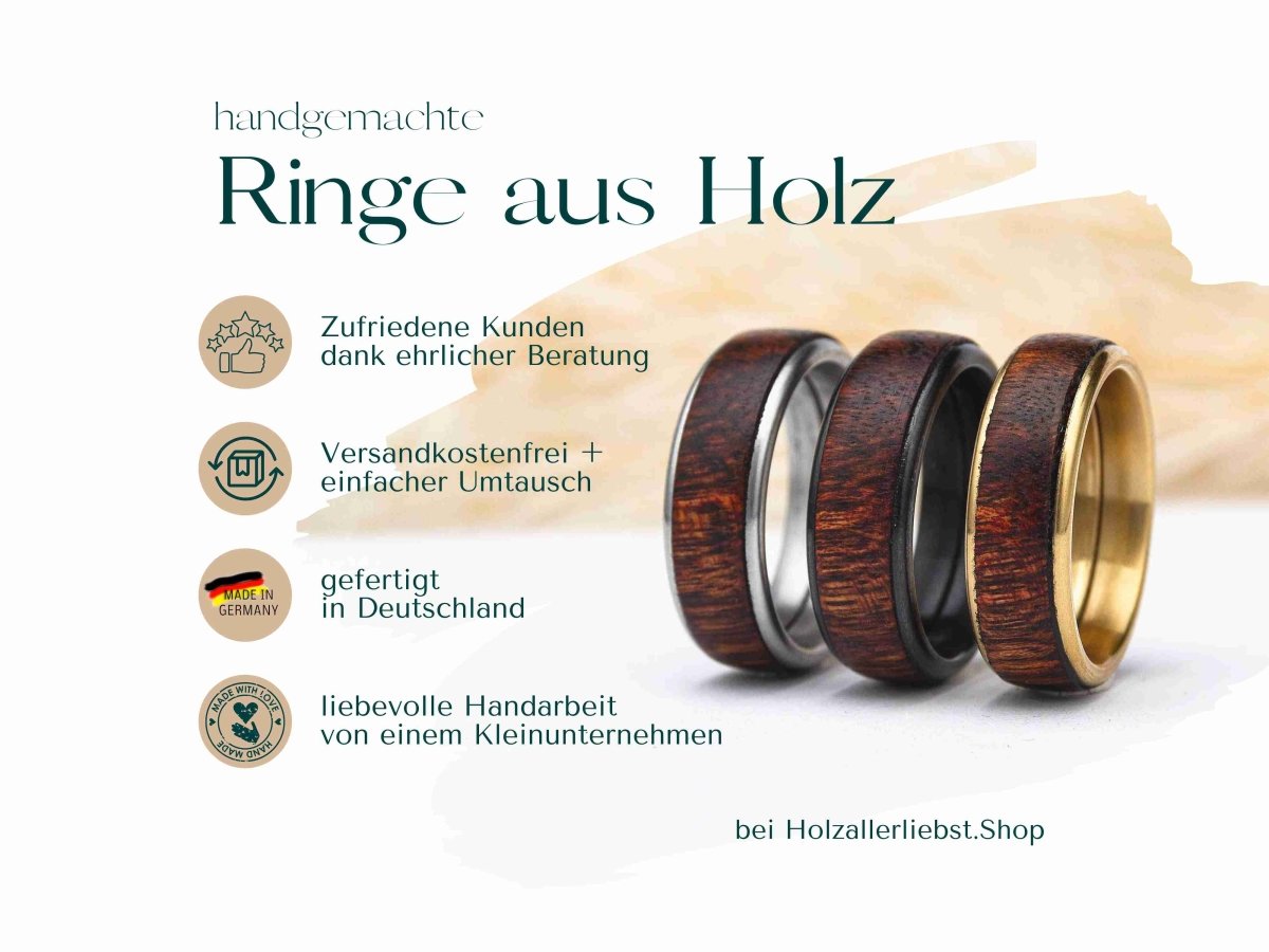 Ring aus Holz und Metall - Anthrazit - Breite S 5mm Amazakone außergewöhnlich RingHolzallerliebst.shop