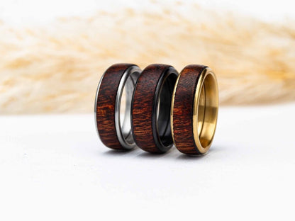 Ring aus Holz und Metall - Edelstahl - Breite M 5mm Amazakone außergewöhnlich RingHolzallerliebst.shop