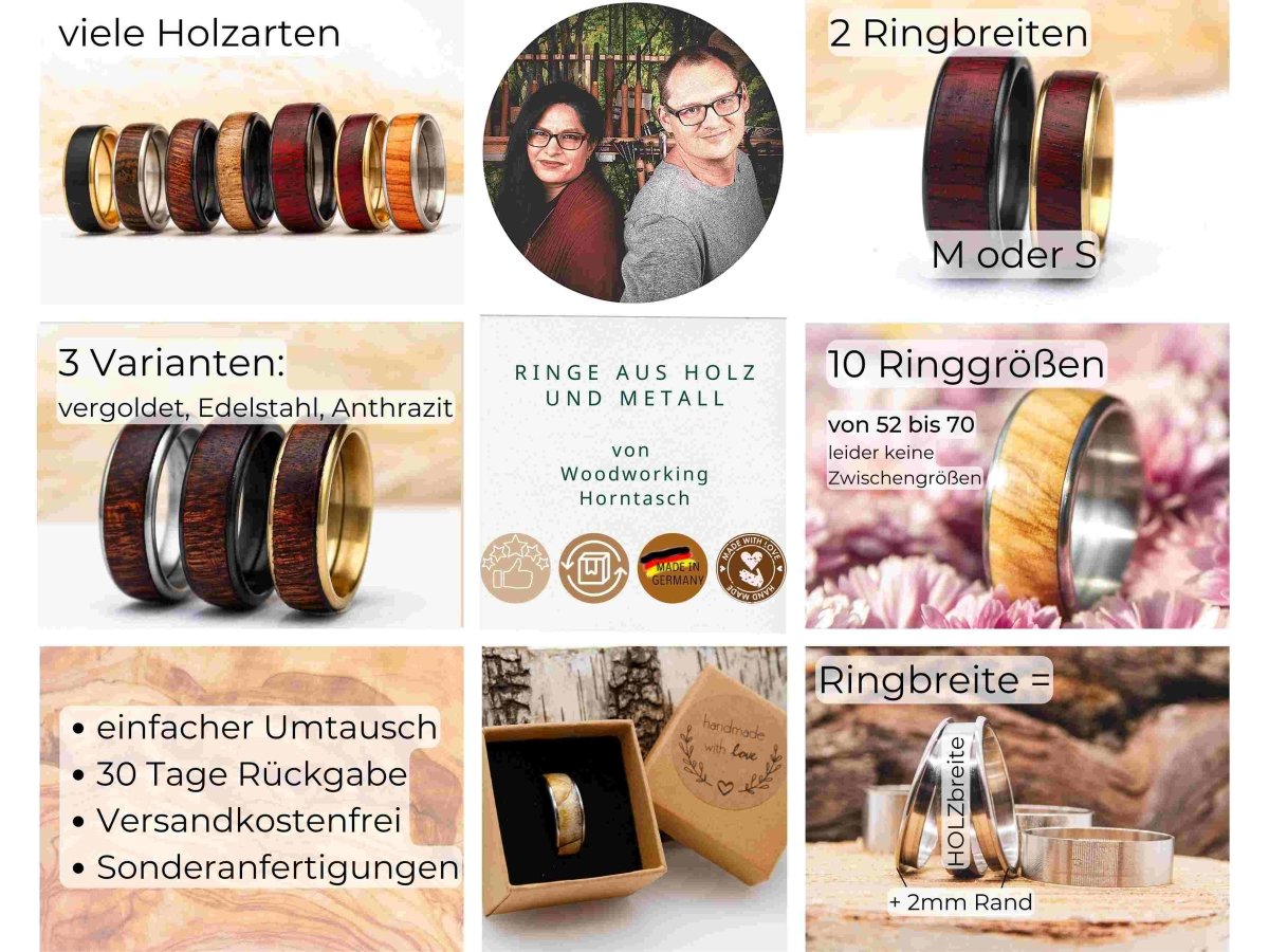 Ring aus Holz und Metall - Edelstahl - Breite M 5mm Amazakone außergewöhnlich RingHolzallerliebst.shop