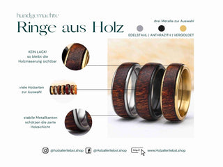 Ring aus Holz und Metall - Edelstahl - Breite S 5mm Amazakone außergewöhnlich RingHolzallerliebst.shop