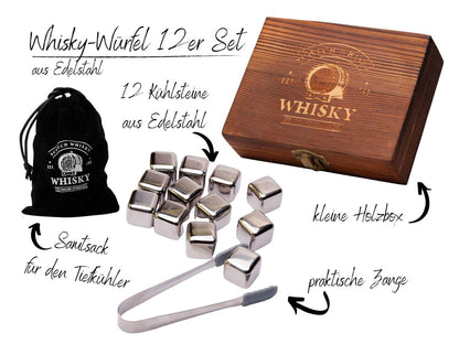 Whisky Eiswürfel 12er Set Basalt echte edelstahl Whisky SteineHolzallerliebst.shop